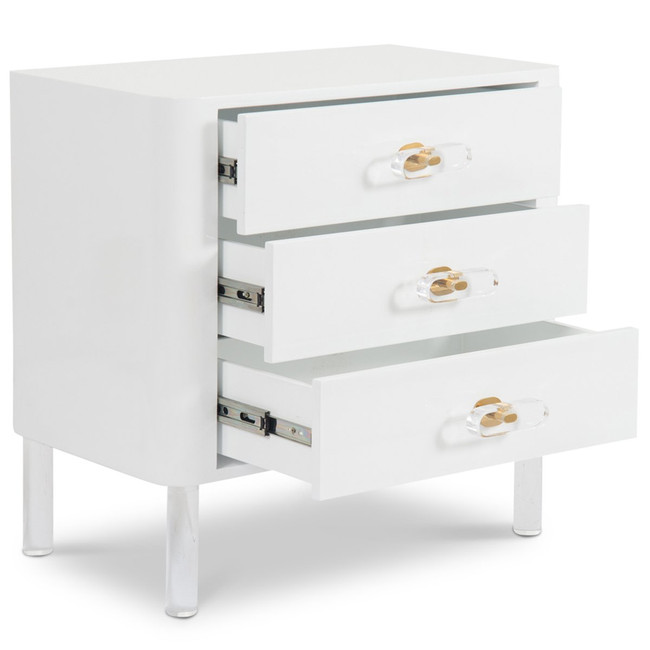 Custom 3 Drawer White Nightstand with Lucite