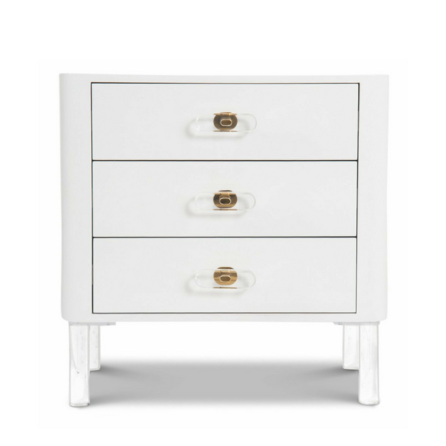 Custom 3 Drawer White Nightstand with Lucite