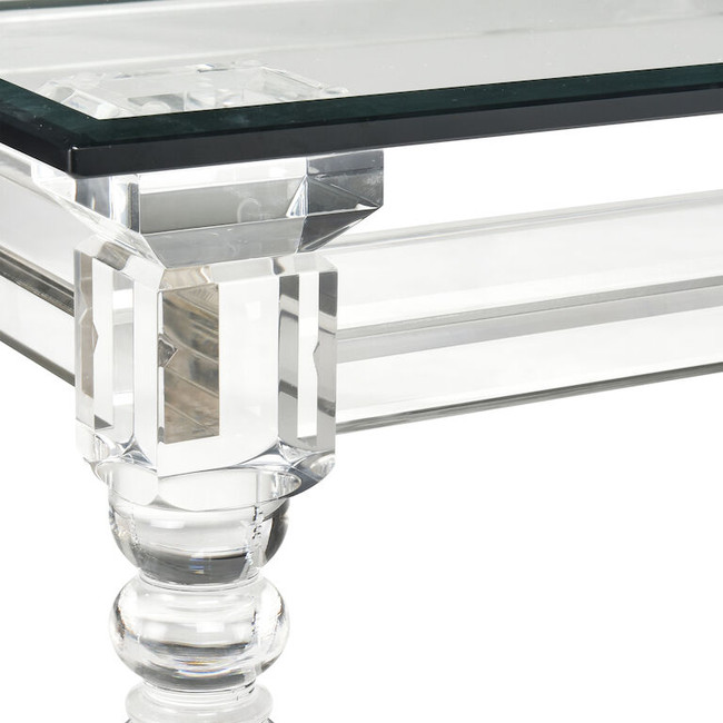 Lucite Turned Leg Rectangular Coffee Table with Glass Top
