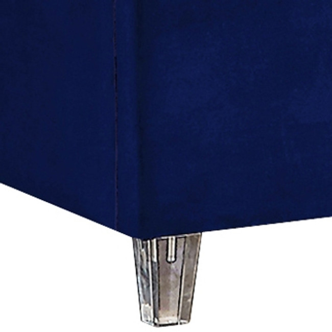 Royal Blue Velvet Channel Tufted Upholstered Bed with Lucite Legs,