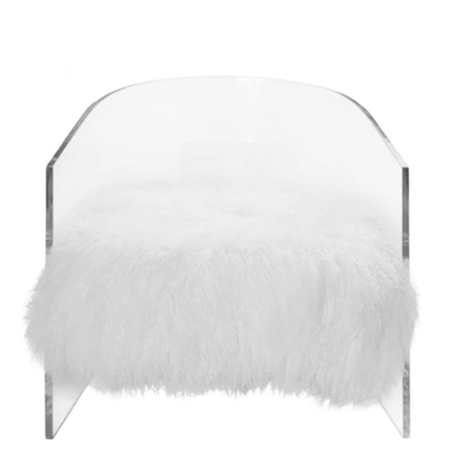 White Mongolian Fur Barrel Chair
