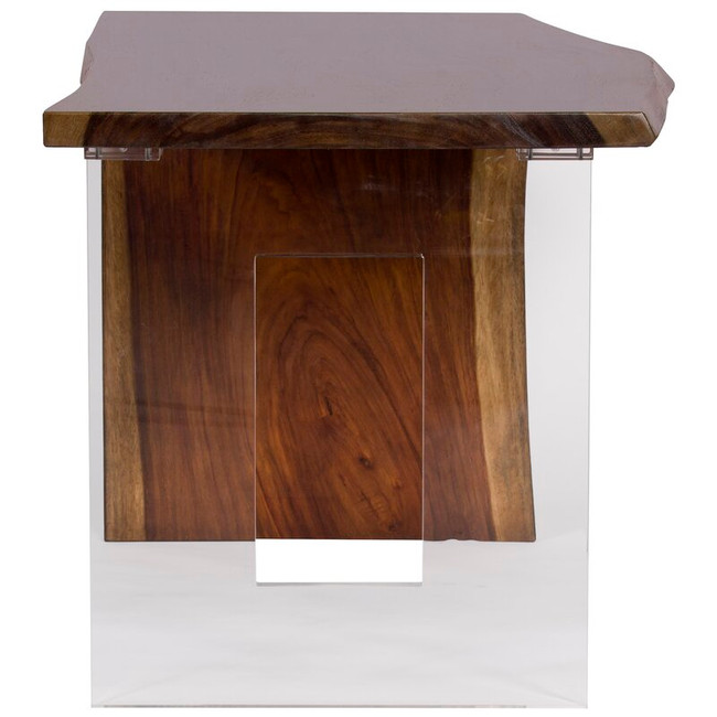 Darkened Acacia Wood Live Edge Desk with Lucite Leg