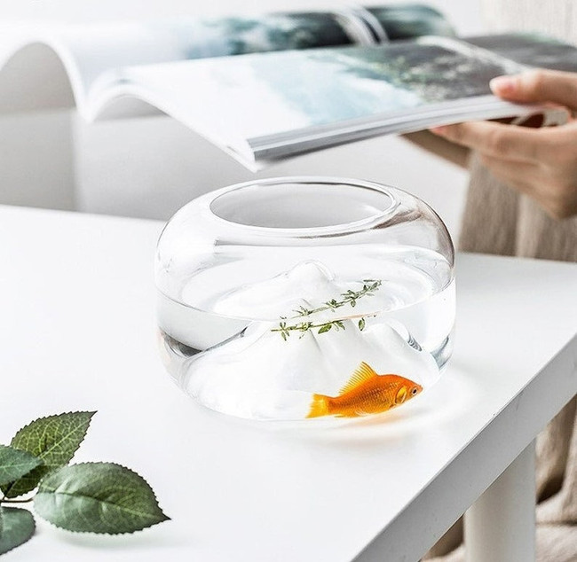 Modern Clear Glass Fishbowl with Mountains