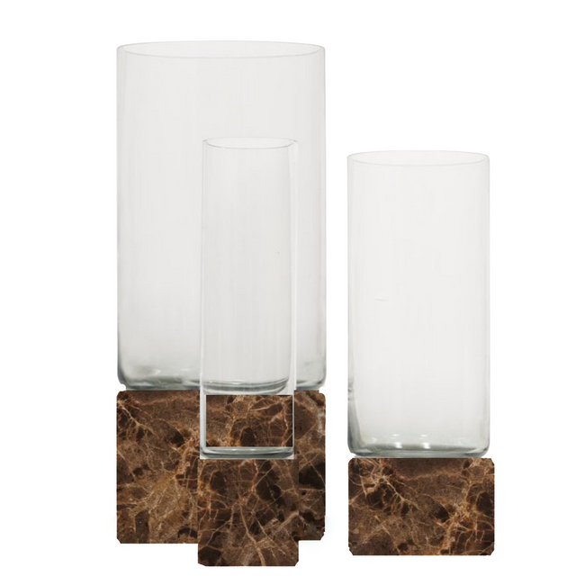 Tall Brown Marble and Glass Cylinder Vase, Options