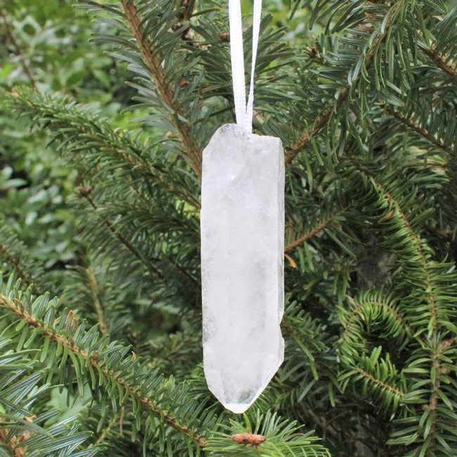 Clear Quartz Point Crystal Christmas Ornament