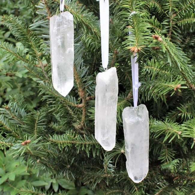 Clear Quartz Point Crystal Christmas Ornament
