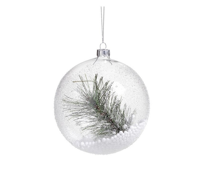 Set of 4 Modern Clear Glass Balls with Pine Needles