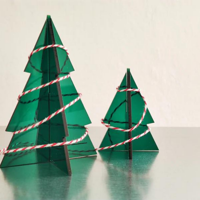 Modern Green Lucite Tabletop Christmas Trees, Set of 2