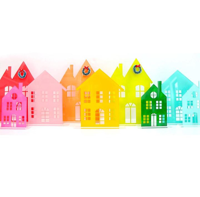 Set of 3 Acrylic Pastel Color Holiday Houses,