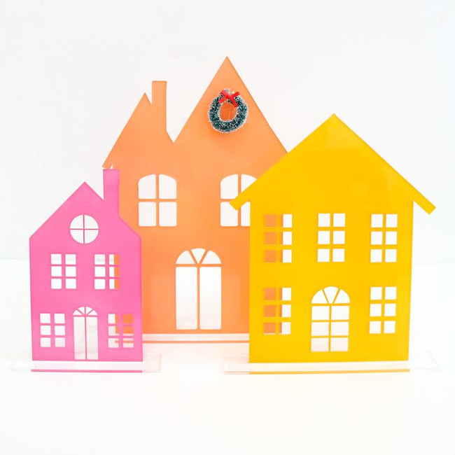 Set of 3 Acrylic Pastel Color Holiday Houses,