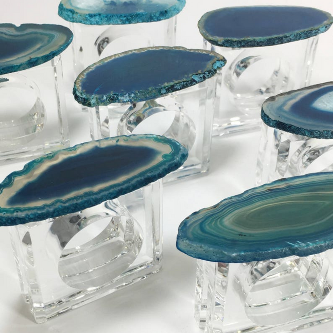 Set of 4 Color Agate Geode Lucite Napkins Rings, Color Options