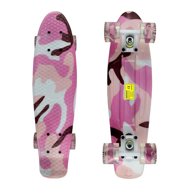 Kids Pink Camouflage Acrylic Skateboard with Clear Wheels