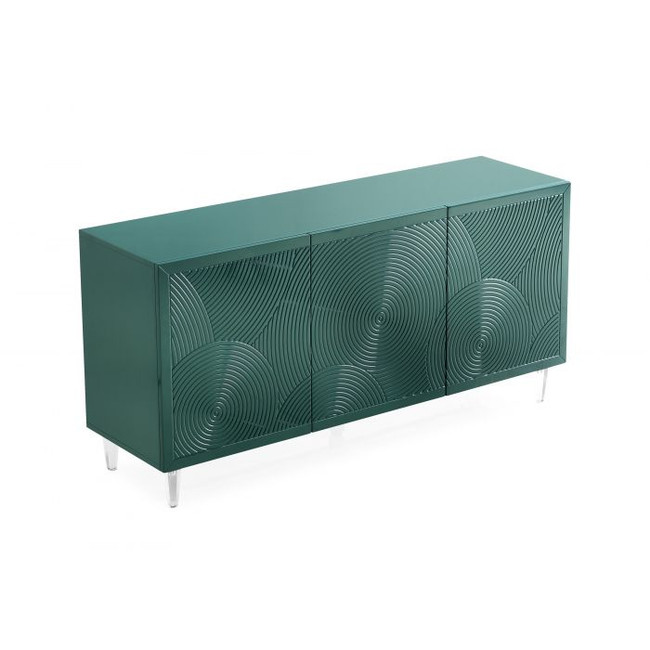 Dark Green Lacquer 3 Door Sideboard with Lucite Legs (TOV-D5514