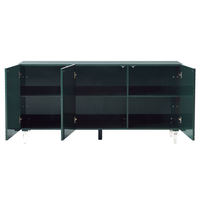 Dark Green Lacquer 3 Door Sideboard with Lucite Legs (TOV-D5514