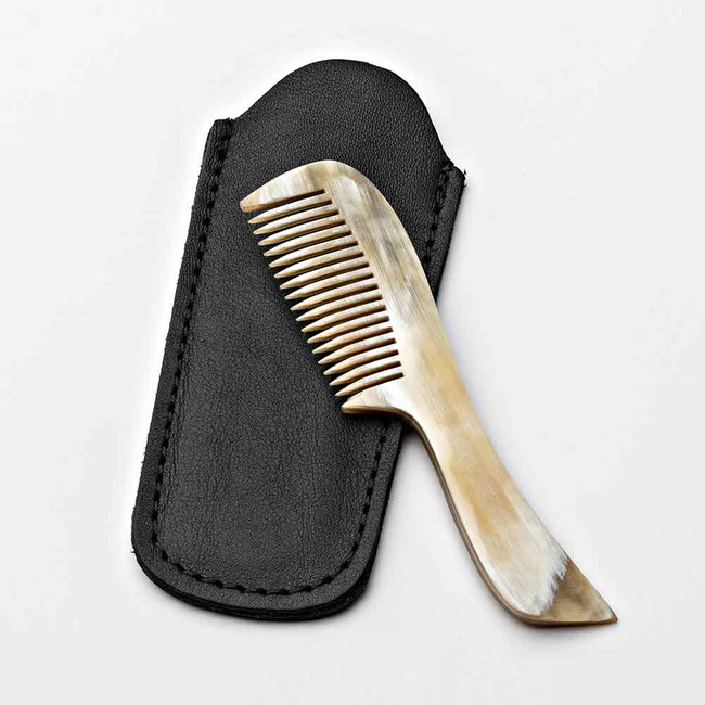 Natural Horn Mustache Comb with Case