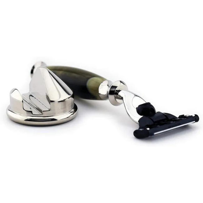 Men's Luxury Faux Horn Razor with Silver Stand