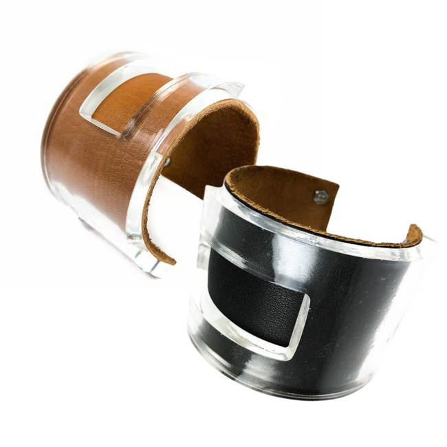 Modern Lucite & Leather Thick Cuff Bracelet, Options