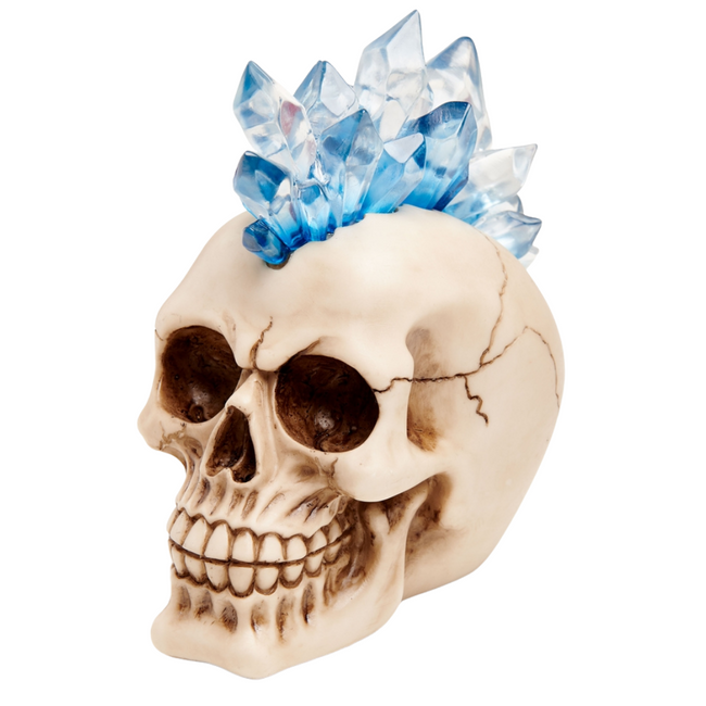 Natural Resin Skull with LED Lit Crystal Mohawk