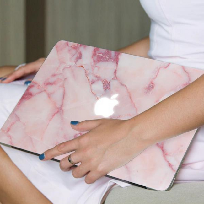 Pink Marble Print Acrylic MacBook Case with Clear Back