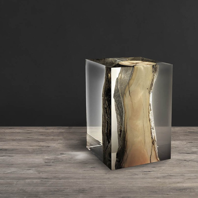 Clear Resin & Wood Stool with Rounded Corners