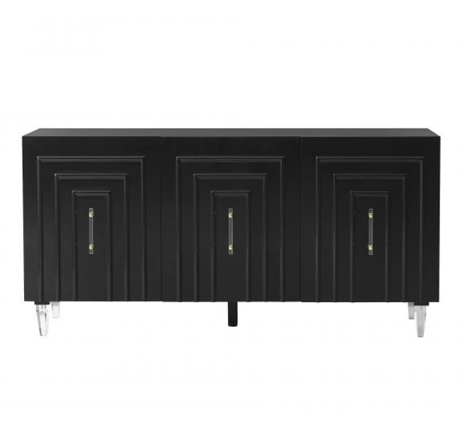 Black Lacquer Concentric Squares Sideboard with Clear Legs