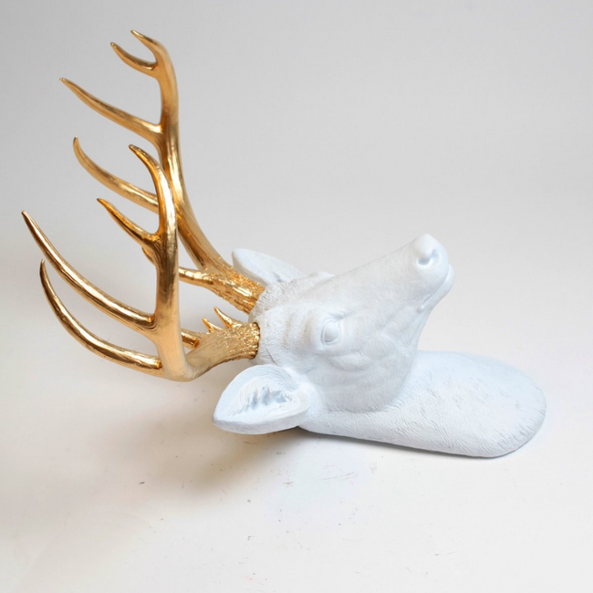 White Resin and Gold Deer Antler Wall Sculpture