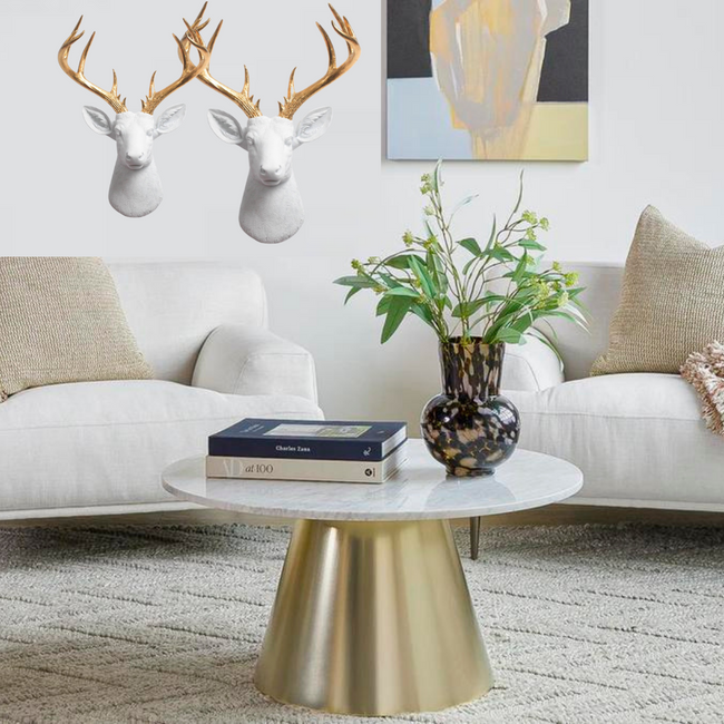 White Resin and Gold Deer Antler Wall Sculpture