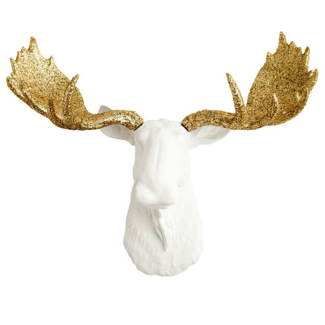 White Resin and Gold Glitter Moose Head Wall Sculpture