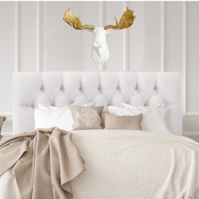 White Resin and Gold Glitter Moose Head Wall Sculpture