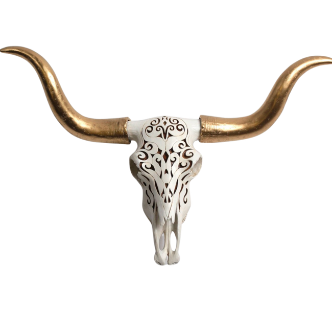 Resin and Gold Faux Cow Skull with Gold Longhorns