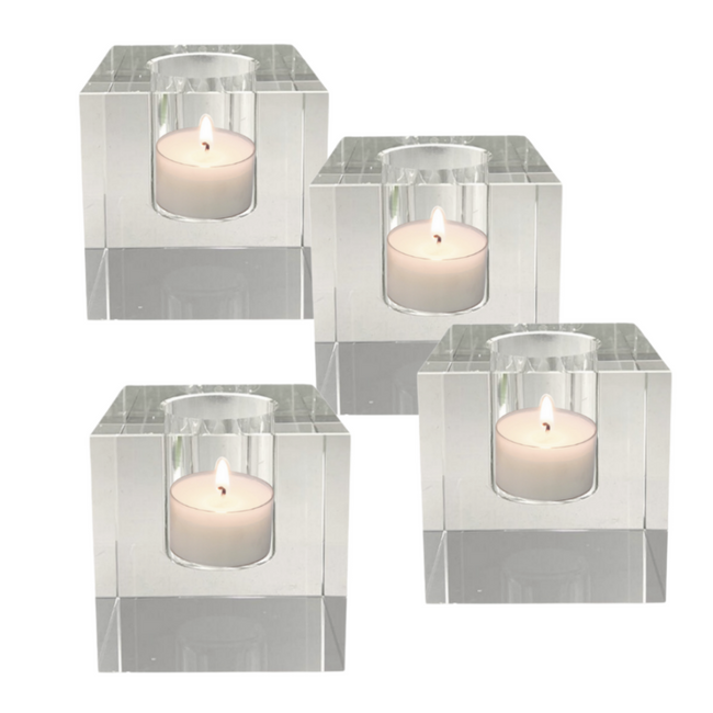 Modern Square Crystal Glass Votive Tea Light Holders,  Set of 4
