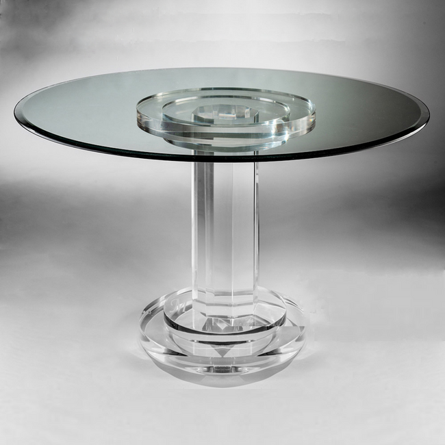 Round Glass Top dining Table with Lucite Pedestal Base