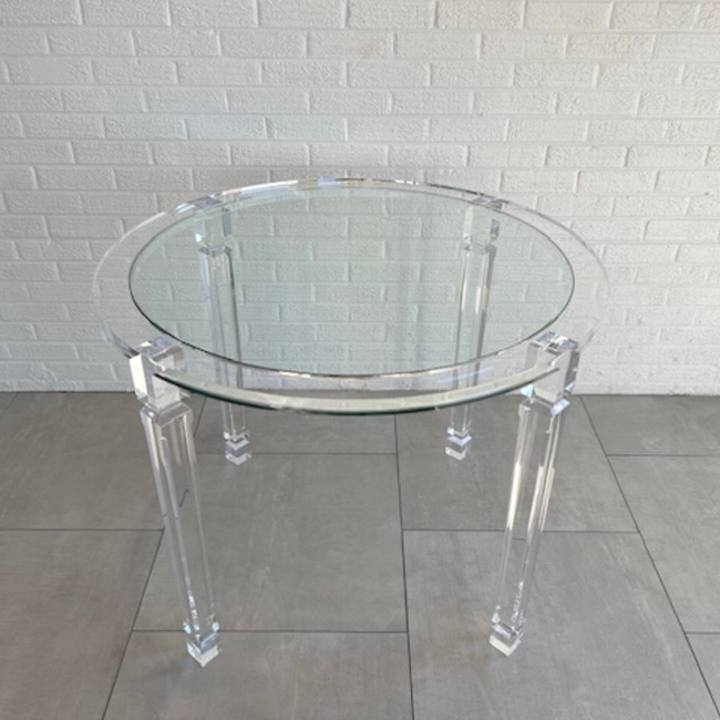 Lucite Classic Round Foyer Table with 4 Carved Legs