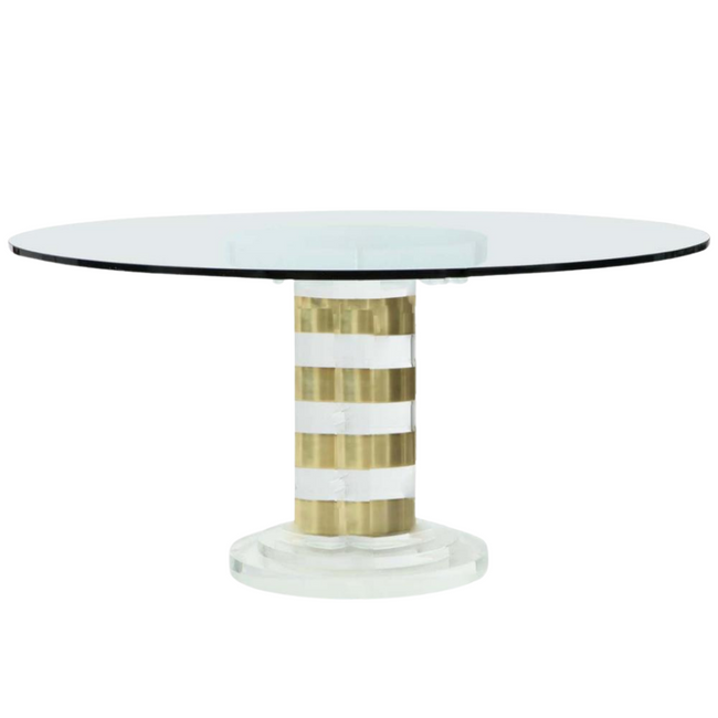 Hollywood Glam Brass Striped Lucite Round Foyer Table