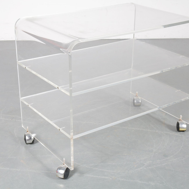 2 Shelf Clear Waterfall Side Table on Wheels