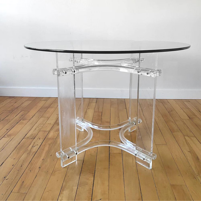 Mid Century Modern Round Glass Top Foyer Table