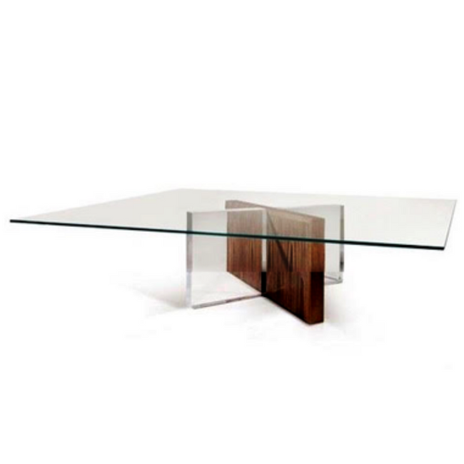 Large Distressed Wood & Acrylic Rectangular Coffee Table with Glass Top