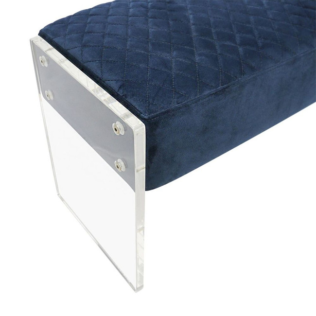 Navy Quilted Bench with Clear Acrylic Legs