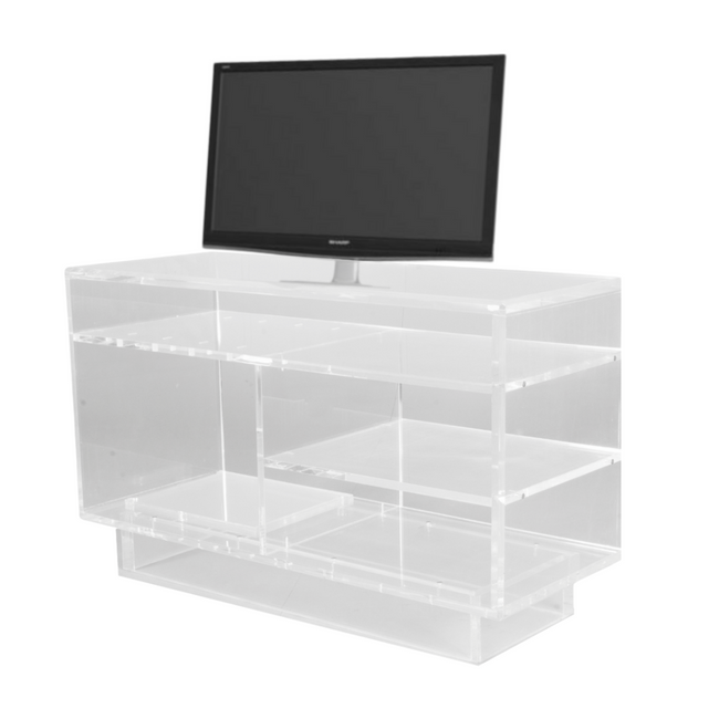 Clear Lucite TV Media Stand with Compartments