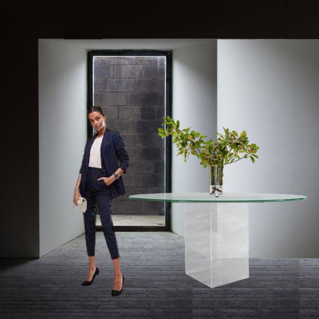 Modern Etched Lucite Foyer Table with Round Glass Top