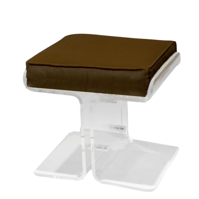 Lucite Retro Style Ottoman with Brown Ultrasuede Cushion