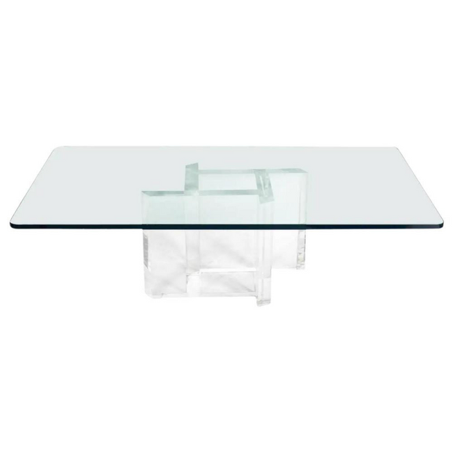 Thick Lucite Geometric Base Coffee Table with Rectangular Glass Top