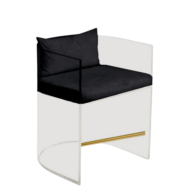 Modern Lucite Barrel Back Counter Stool with Black Seat & Pillow