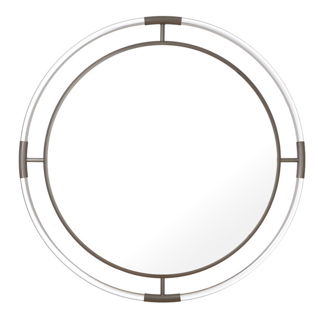 Large Round Acrylic and Brushed Silver Wall Mirror (454-M)