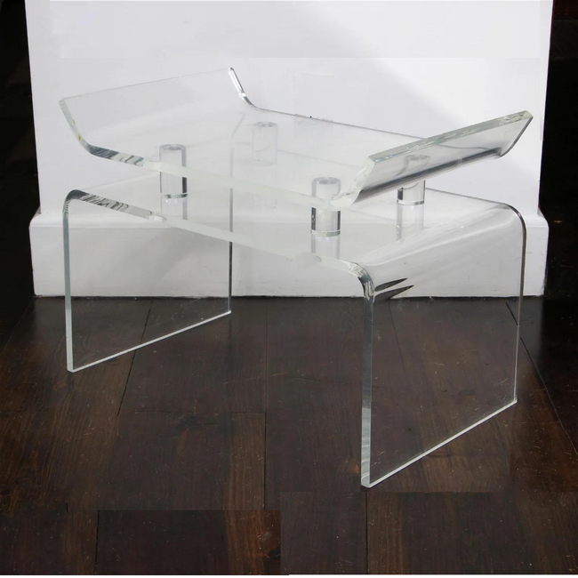 Lucite Waterfall Ming Style Stool with Raised Seat