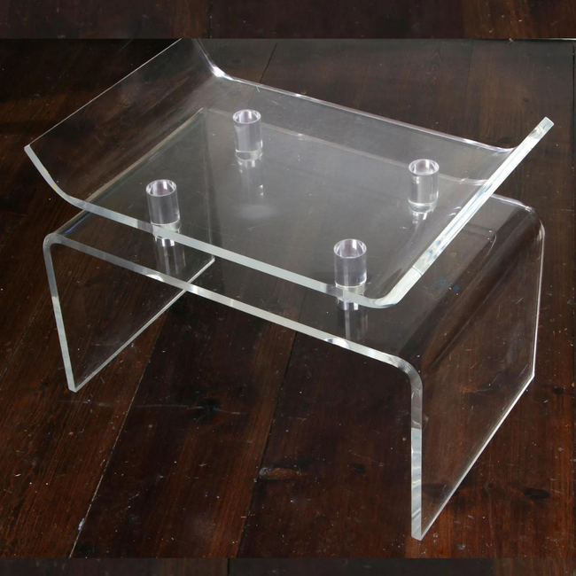 Lucite Waterfall Ming Style Stool with Raised Seat