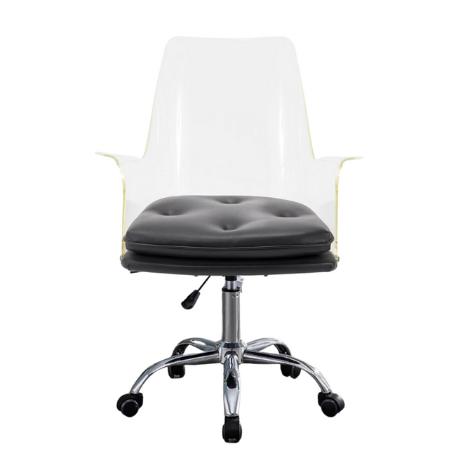 Clear Lucite Swivel Desk Chair with Flair Arms & Seat Cushion