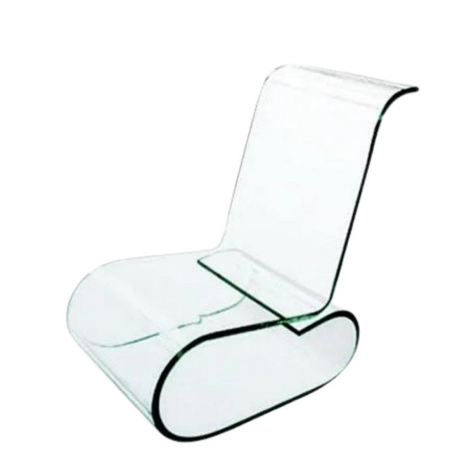 Clear Lucite Modern Scroll Chair with Green Edge