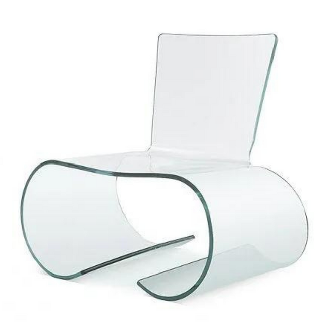 Clear Lucite Modern Scroll Chair with Green Edge