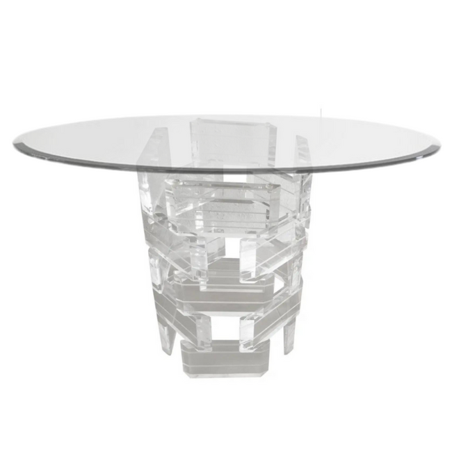 Stacked Lucite Base Round Glass Top Foyer/Dining Table